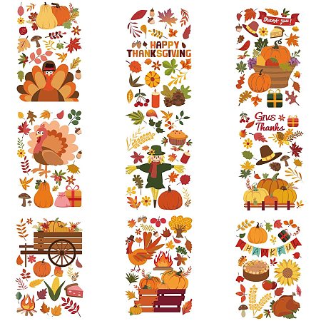 Arricraft 9Pcs/Set Window Stickers Thanksgiving Theme Window Clings Floor Clings Self Adhesive Window for Halloween Party Decoration Accessories Thanksgiving Themed Pattern Rectangle (9.45x13.77cm)