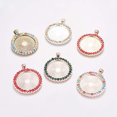 ArriCraft About 10pcs Closeout Sale, Alloy Rhinestone Pendant Cabochon Settings, Multi-Color, Flat Round, Mixed Color, Flat Round Tray: 30mm, 48x39x3mm, Hole: 4x7mm