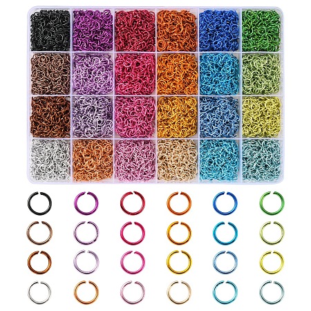 Honeyhandy 7224Pcs 24 Colors Aluminum Open Jump Rings, Round Ring, Mixed Color, 20 Gauge, 6x0.8mm, Inner Diameter: 5mm, about 301pcs/color