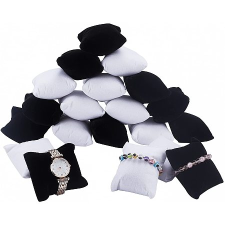Pandahall Elite 20pcs Bracelet/Watch Pillow Jewelry Organizers Black White Velvet Cushions Display for Accessories Bracklet Bangle Earring Anklet Watch, 3.5X3 Inch