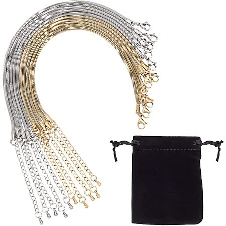 Arricraft 10 Pcs 304 Stainless Steel Snake Chain Bracelets with Velvet Pouches for Bracelets DIY Jewelry- Platinum & Golden/7-7/8