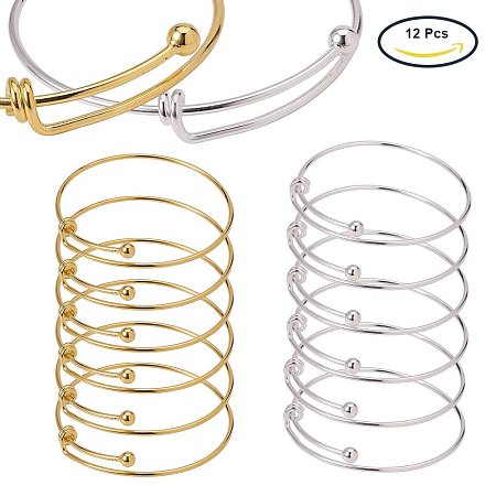 BENECREAT 12PCS/Set Adjustable Wire Blank Bracelet Expandable Bangle for DIY Jewelry Making, Silver and Golden