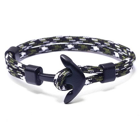 Arricraft Polyester Cord Multi-strand Bracelets, with Alloy Anchor Clasps, Gunmetal, Dark Green, 21cm