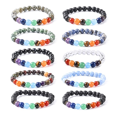 Honeyhandy Yoga Chakra Jewelry Stretch Bracelets, with Natural Mixed Gemstone Beads, 2-3/8 inch(60mm)