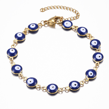 Honeyhandy 304 Stainless Steel Link Bracelets, Evil Eye, Blue, 7-5/8 inch(19.5cm)