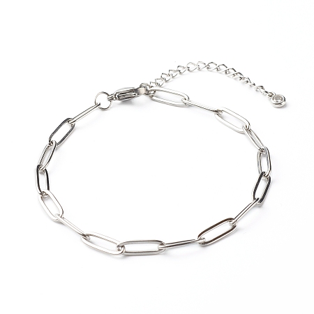 Honeyhandy 304 Stainless Steel Paperclip Chains Bracelet, Stainless Steel Color, 7-1/4~7-1/2 inch(18.5~19cm)