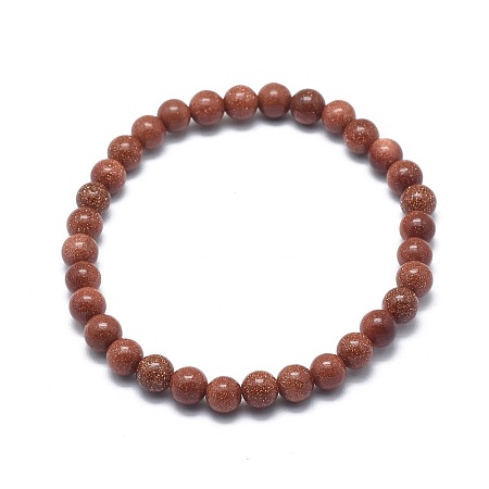 Honeyhandy Synthetic Goldstone Bead Stretch Bracelets, Round, 2 inch~2-3/8 inch(5~6cm), Bead: 5.8~6.8mm