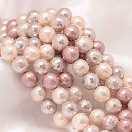 ARRICRAFT Faceted Round Shell Pearl Bead Strands, Mixed Color, 10mm, Hole: 0.8~1mm, about 41pcs/strand, 15.74 inches