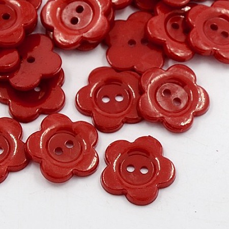 Honeyhandy Acrylic Sewing Buttons for Costume Design, Plastic Buttons, 2-Hole, Dyed, Flower Wintersweet, Dark Red, 16x2mm, Hole: 1mm