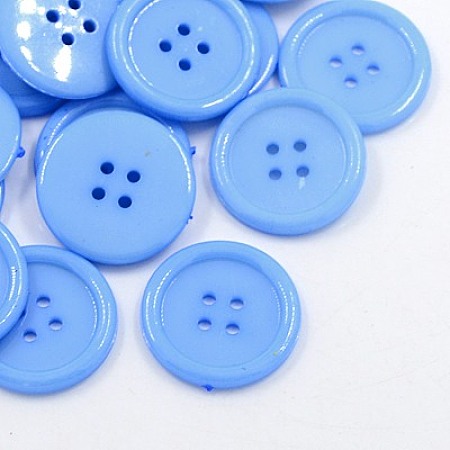 Honeyhandy Acrylic Sewing Buttons, Plastic Buttons for Costume Design, 4-Hole, Dyed, Flat Round, Cornflower Blue, 17x2mm, Hole: 1mm