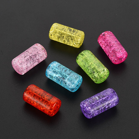 Honeyhandy Transparent Crackle Acrylic Beads, Column, Mixed Color, 9.5x18.5mm, Hole: 2mm, about 330pcs/500g