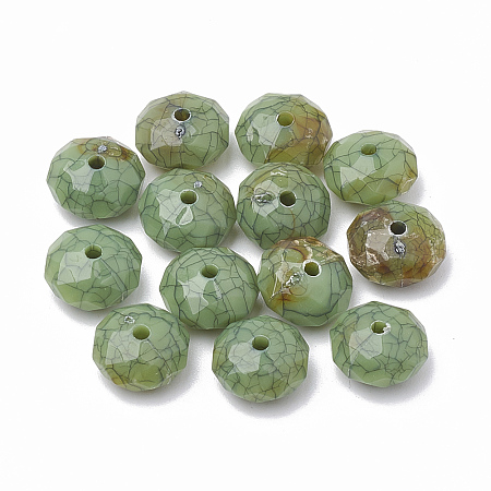 Arricraft Crackle Acrylic Beads, Faceted, Rondelle, MediumSeaGreen, 10x5.5mm, Hole: 1.5mm; about 1530pcs/500g
