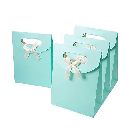 ARRICRAFT 60Pcs Paper Gift Bags with Ribbon Bowknot Design for Birthday Present Party Wedding and Shopping Light Blue 16.3x12.3cm