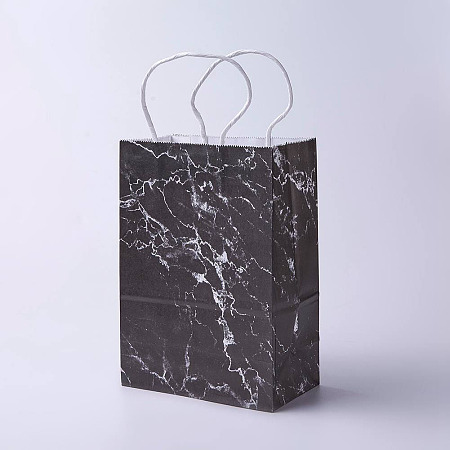 Honeyhandy kraft Paper Bags, with Handles, Gift Bags, Shopping Bags, Rectangle, Marble Texture Pattern, Black, 21x15x8cm