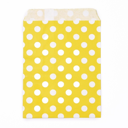 Honeyhandy Kraft Paper Bags, No Handles, Food Storage Bags, Polka Dot Pattern, Yellow, 18x13cm