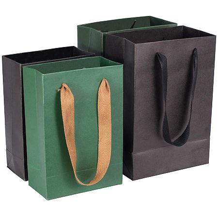 PH PandaHall 12pcs 2 Sizes Gift Bags Kraft Paper Bags Black Green Bags for Party Favors, Birthday Parties, Gifts, Restaurant takeouts, Shopping(5x2.7x7.5, 6x3.5x8.6)