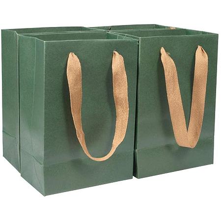 PH PandaHall 10pcs Medium Kraft Paper Gift Bags with Handles, Green Kraft Bags, Party Bags, Retail Paper Bags Bulk, Merchandise Bag, Wedding Party Bag(6x3.5x8.6 inches)