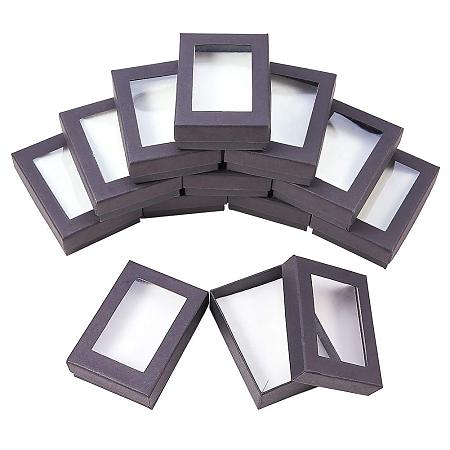 NBEADS 10Pcs Cardboard Box Cardboard Jewelry Set Boxes for Necklaces, Earrings and Rings, Black, 9x6.5x2.8cm
