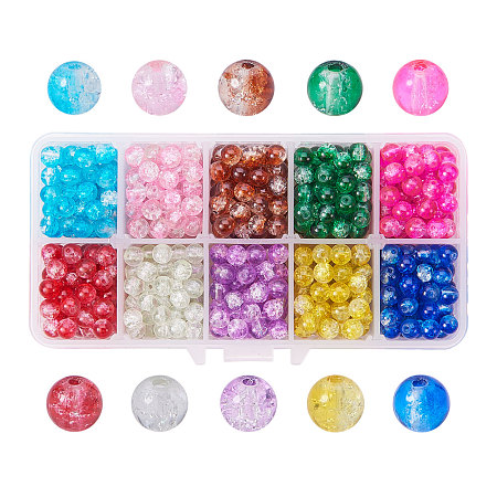 PandaHall Elite 10 Color 6mm Handcrafted Crackle Lampwork Glass Round Beads Assortment Lot for Jewelry Making, about 750pcs/box