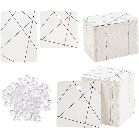 SUPERFINDINGS About 200pcs 72mm/50.5mm 2 Size White Paper Jewelry Display Cards Earring Necklace Cardboard Holders Blank Rectangle Holder Tags with About 400pcs Plastic Ear Nuts