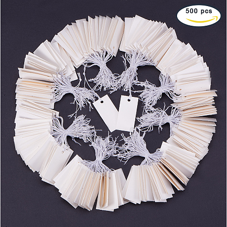 PandaHall Elite 500 Pcs Rectangle White Paper Tags Marking Strung Tags