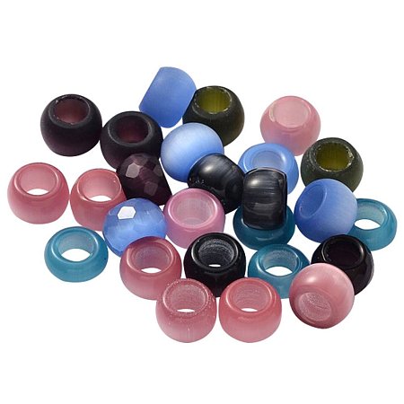 NBEADS 200g Cat Eye Large Hole Rondelle Beads, Mixed Color, 12~14x5.5~9mm, Hole: 5~7mm; about 90~150pcs/200g