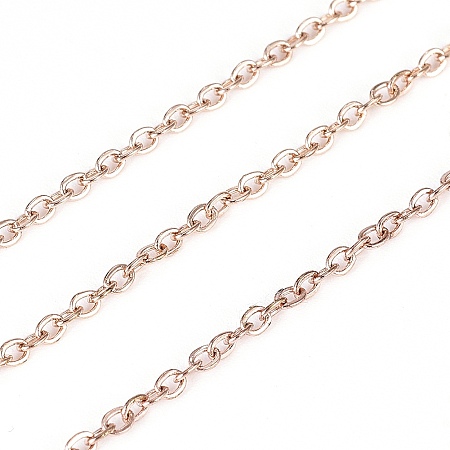 Honeyhandy 304 Stainless Steel Cable Chains, Soldered, with Spool, Flat Oval, Rose Gold, 2.5x1.5x0.2mm, about 32.8 Feet(10m)/roll