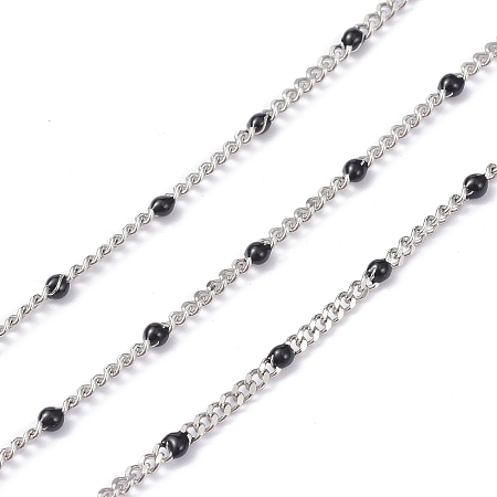 Honeyhandy 304 Stainless Steel Enamel Curb Chains, with Spool, Soldered, Faceted, Black, 2.5x2x0.8mm, 32.80Feet/roll(10m/roll)