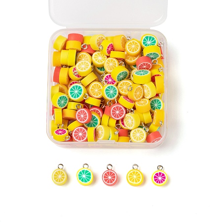 ARRICRAFT 125Pcs/Box 5 Style Handmade Polymer Clay Charms, with Platinum Tone Iron Findings, Fruit, Mixed Color, 25pcs/style