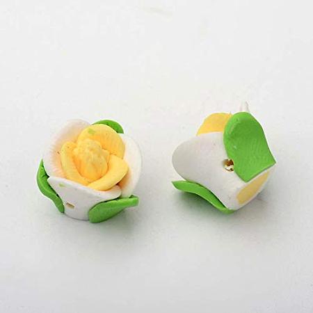 NBEADS 50PCS Random Mixed Color Handmade Polymer Clay 3D Flower Spacer Loose Beads for DIY Jewelry Craft Making