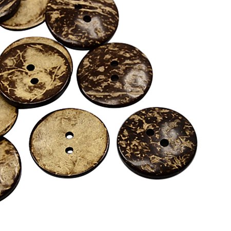 NBEADS 100 Pcs Coconut Buttons, 2-Hole, Flat Round, CoconutBrown, 20x2.5mm, Hole: 2mm