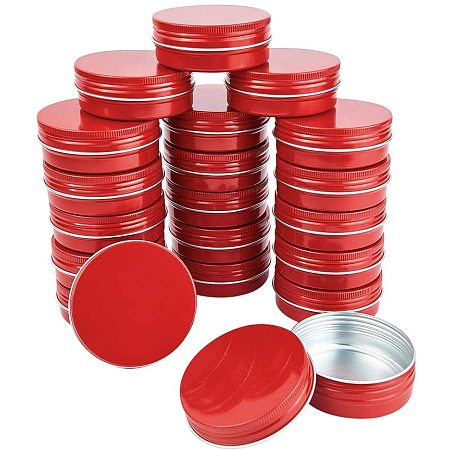 BENECREAT 20 Packs 60ML Red Round Tin Cans Screw Top Aluminum Cans for Storing Spices, Candies, Lip Balm and Party Favor Gifts