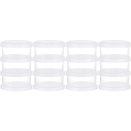 BENECREAT Stackable Round Plastic Containers 4 Column(3 Layer/Column) Bead Storage Jars for Beads, Buttons, Crafts and Small Findings
