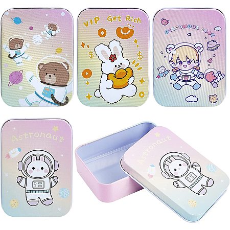 CREATCABIN 4Pcs Cartoon Metal Tin Box Gift Card Holder Rectangular Tinplate Box Containers Christmas Small Wrap Boxes with Lids Hinged Storage Cans for Home Kitchen Candles Jewelry Coin Cake Biscuits