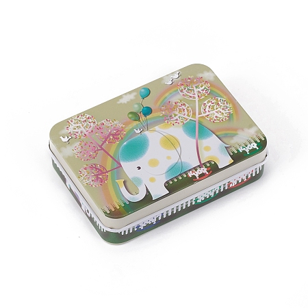 Honeyhandy Tinplate Storage Box, Jewelry Box, for DIY Candles, Dry Storage, Spices, Tea, Candy, Party Favors, Rectangle with Elephant Pattern, Colorful, 9.6x7x2.2cm