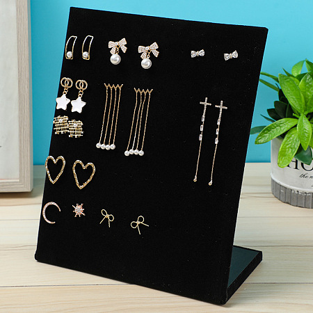 Honeyhandy Velvet Earring Display Stands, Jewelry Display Rack, L-Shaped, Rectangle, Black, 20x10x25cm