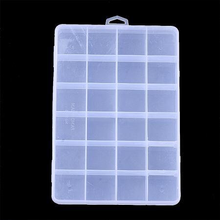 Plastic Bead Storage Containers, 24 Compartments, Rectangle, Clear, 19x13x2.2cm, Hole: 6x16.5mm, Compartment: 30x30mm