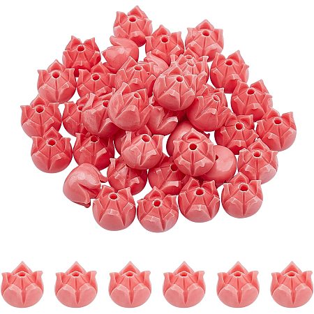 arricraft 40 Pcs Flower Loose Beads, Light Coral Carved Flower Beads Flower Beads Spacer with 1.8mm Hole for Jewelry Making Bracelet Necklace DIY Accessories