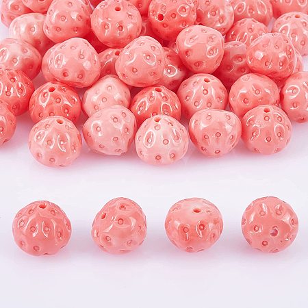 NBEADS 50 Pcs Strawberry Coral Beads, 0.47x0.43