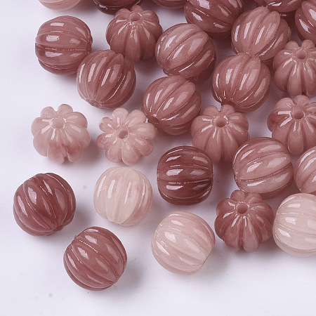 ARRICRAFT Synthetic Coral Corrugated Melon Beads, Dyed, Imitation Jade, Round, Indian Red, 10~11x11.5mm, Hole: 1.5mm
