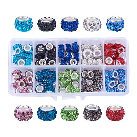 NBEADS 1 Box 100 PCS Mix Color Crystal Charms Rhinestone Spacer Beads Larger Hole Beads Fit European Bracelet Snake Chain Charms Bracelet