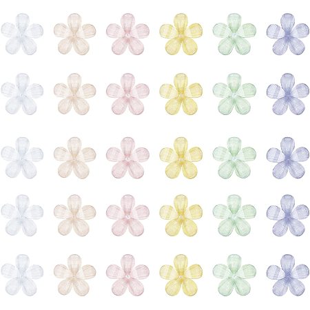 SUPERFINDINGS About 120Pcs 0.53x0.55x0.1Inch Resin Flower FlatBacks Cabochons 6 Colors Assorted Flower Flatback Resin Cabochons Flower Cabochons for Craft DIY Hairpin Earring Making