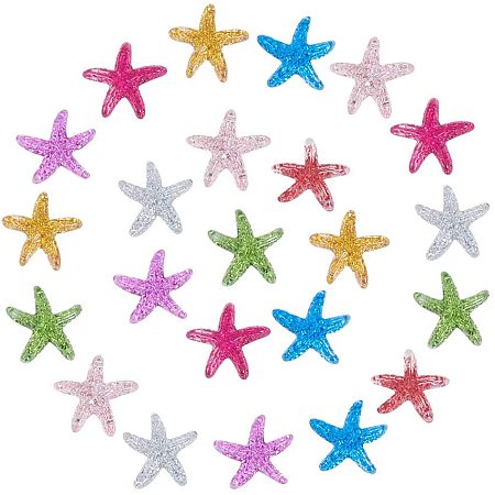 NBEADS 1 Box About 150 Pcs Starfish Shape Resin Cabochons, Flatback Resin Slime Beads with Glitter Powder for Handcraft Accessories Scrapbooking Phone Case Decor Bead Loose Beads Gem DIY, Mixed Color