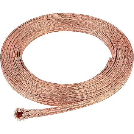 BENECREAT 13Ft 9mm Flat Copper Braided Ground Strap Wire, Braided Pure Copper Wire for Grounding and Reducing Noise, 1mm Thick
