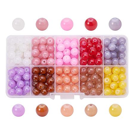 ARRICRAFT 1 Box (about 200pcs) 10 Color 8mm Imitation Jade Crackle Glass Round Beads Assortment Lot for Jewelry Making