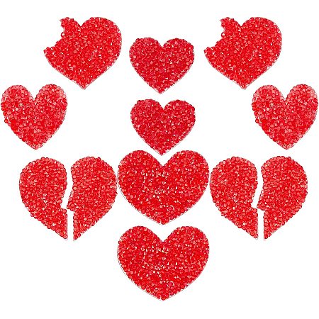 arricraft 10 Pcs 5 Sizes Heart Shaped Rhinestone Patches, Resin Clothing Decoration Rhinestone Patches Rhinestone Iron on Patches for Shoes Bags Hats Clothes Jewelry Hair Accessories(Red)