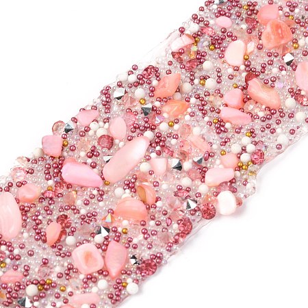 ARRICRAFT Hotfix Rhinestone, with Shell Beads and Rhinestone Trimming, Crystal Glass Sewing Trim Rhinestone Tape, Costume Accessories, Pink, 35mm