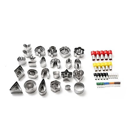 Honeyhandy 430 Stainless Steel Clay Earring Cutters Set, with Hole Puncher, Bakeware Tools, DIY Clay Accessories, Mixed Shape, Heart/Flat Round/Flower, Stainless Steel Color, Clay Cutter: 14~54x9~43x20mm