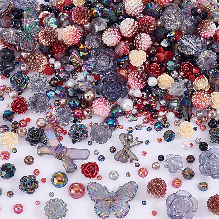 AHANDMAKER DIY Jewelry Making Finding Kits, Including Butterfly & Shell & Bowknot & Imitation Pearl Rose Resin & Plastic Cabochons & Beads, Acrylic Pearl Beads, Mixed Color, 470Pcs/box