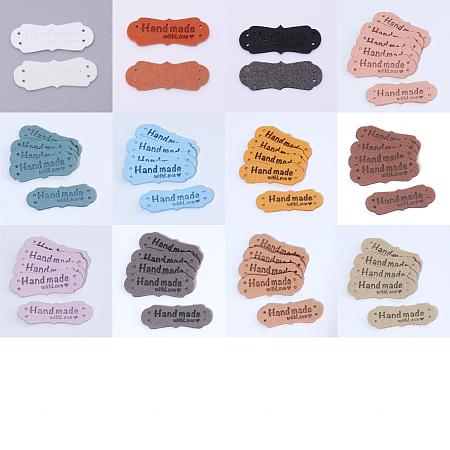 Gorgecraft 60Pcs 12 Style Imitation Leather Labels with Holes, Rectangle with Word Handmade with Love, for DIY Jeans, Bags, Shoes, Hat Accessories, Mixed Color, 5pcs/color